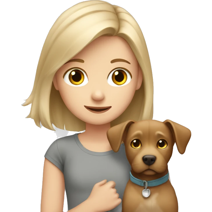 blonde girl with light brown hair boy and Gray cat and the dog emoji