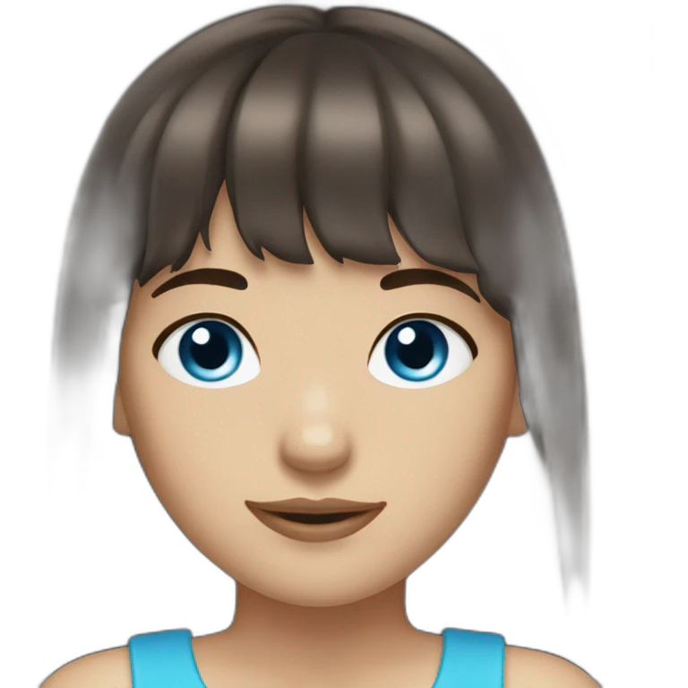 Dark brown long hair bangs girl with blue eyes emoji
