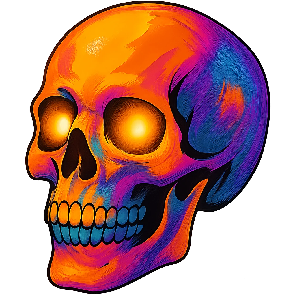Add glowing eyes to the skull, keep the background transparent. emoji