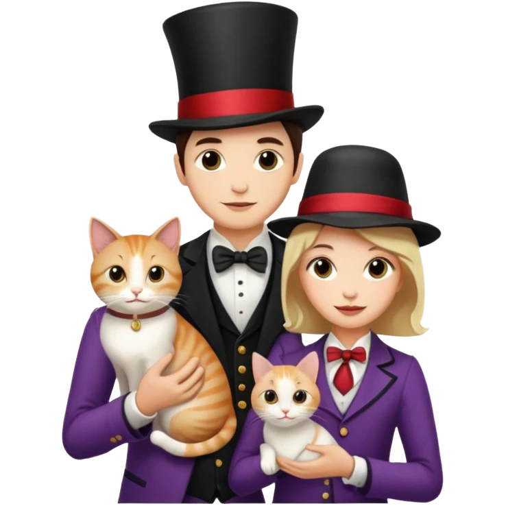 magician couple and their pet cat emoji