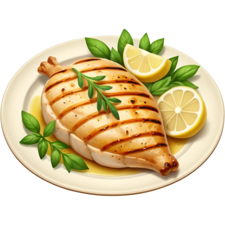 Draw a grilled chicken breast on a plate with herbs & lemon slices. emoji