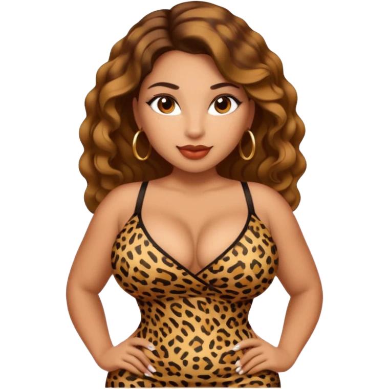 attractive full body latina with massive curves, breasts, and ass wearing a tight leopardskin dress emoji
