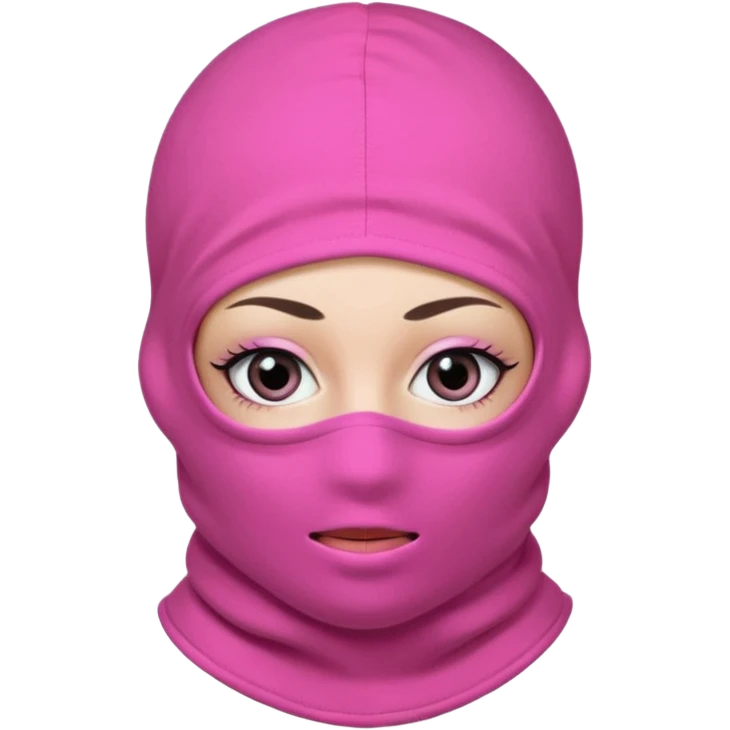 baggy stylish 3 hole balaclava pink in colour with girly eyes showing through the eye holes of the balaclava with beautiful eyelashes on  emoji