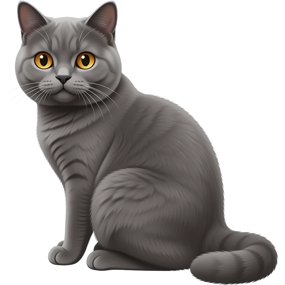 Realistic beautiful pretty straight-sitting British Shorthair cat, back facing to the left, facing the viewer emoji