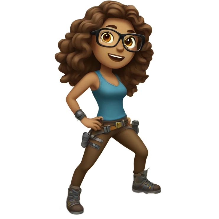 Beautiful tattooed woman, glasses, long brown hair rock climbing emoji