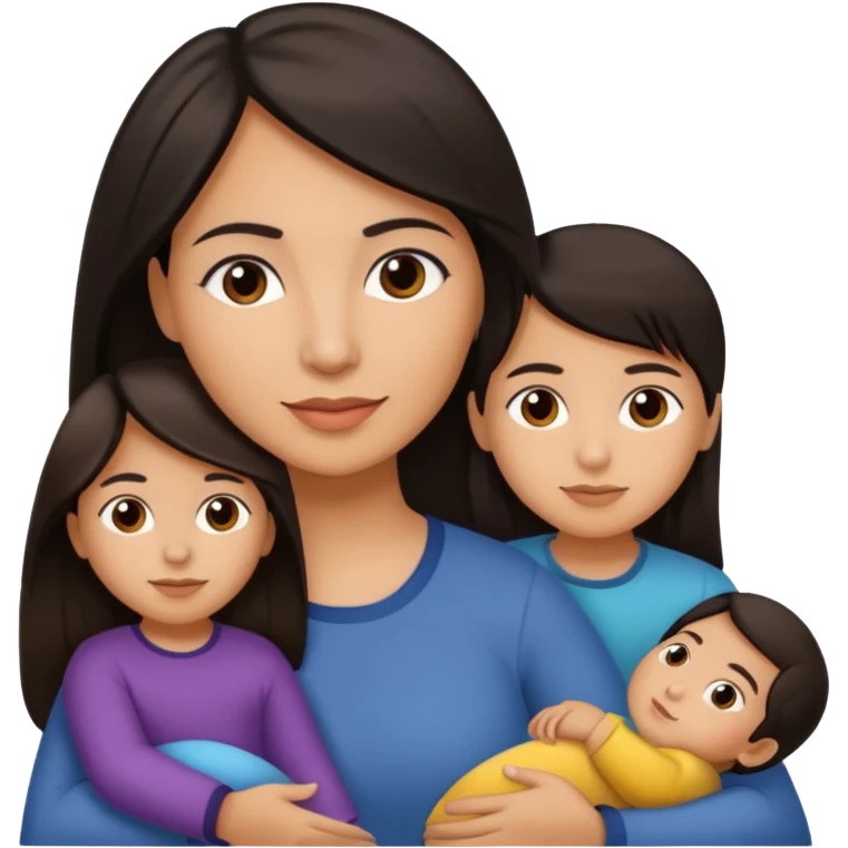 Hispanic mom with medium skin tone matching her children, long straight dark hair, single person emoji