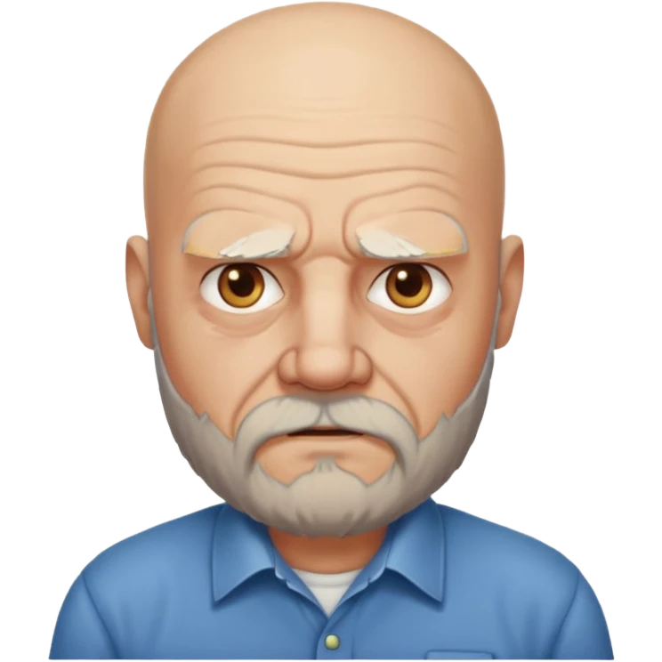 a portrait of aggressive elderly man, bald head, beard, wearing shirt emoji