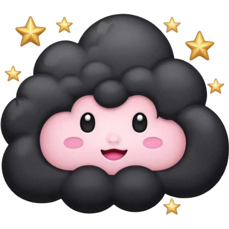 Black cloud with few shiny stars with pink cheeks emoji
