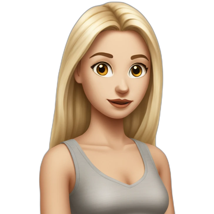 hyperrealist caucasian girl, long straight blonde hair, v-neck laced crop tanktop, grey tight mini skirt emoji