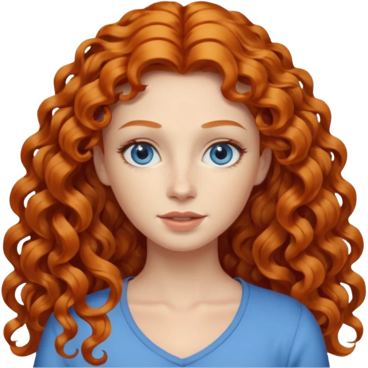 Ginger woman long curly hair blue eyes emoji