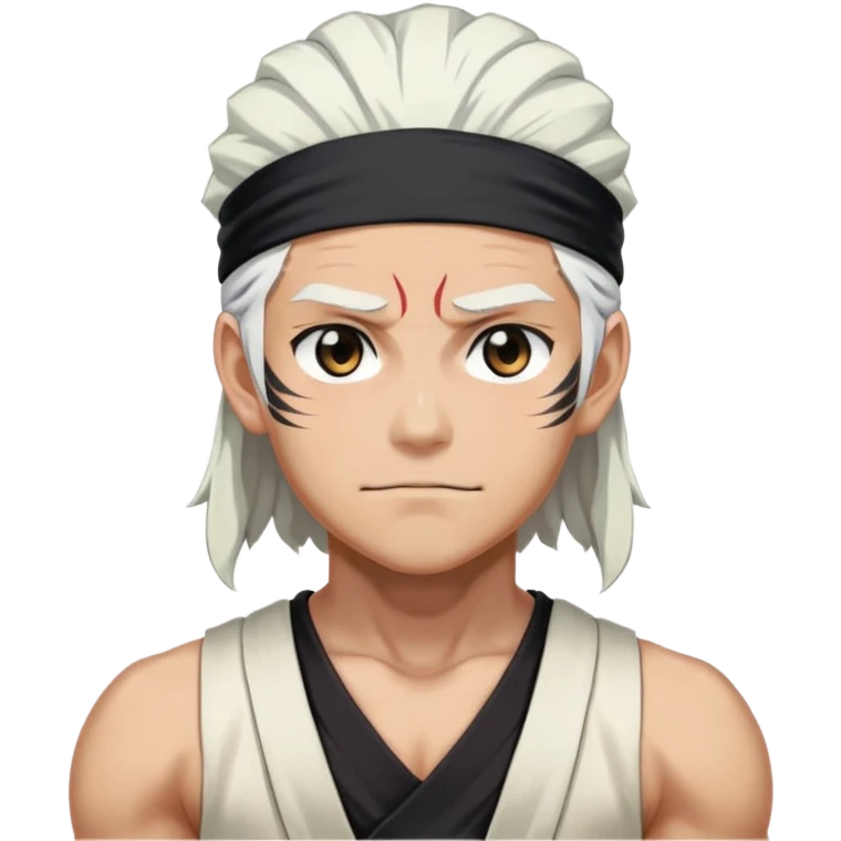 Tengen Uzui with a smirk, Sound Hashira from Demon Slayer, white hair, headband, muscular emoji