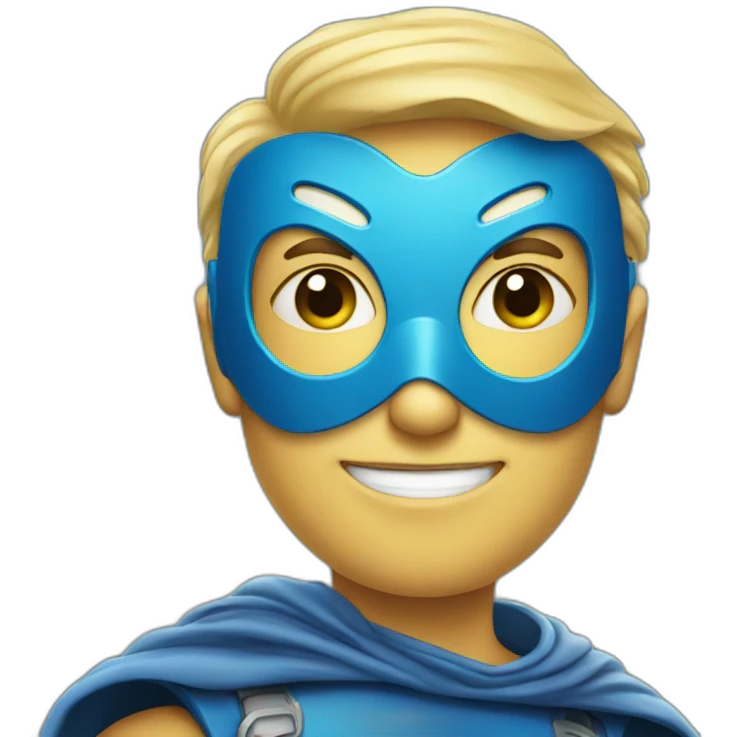 portrait superhero with mask, with logo thumbs up emoji