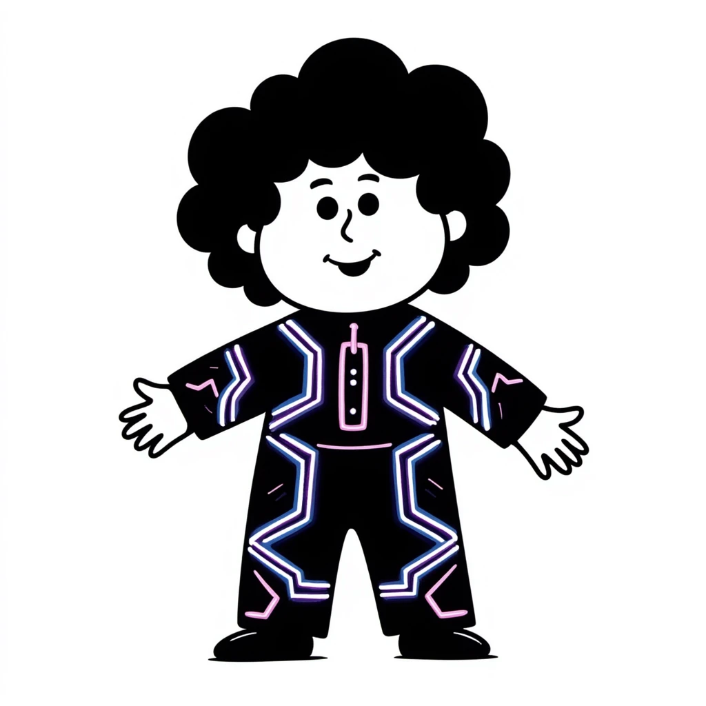 Cabbage Patch Kid as Tron character in 80's retro anime style with neon colors emoji