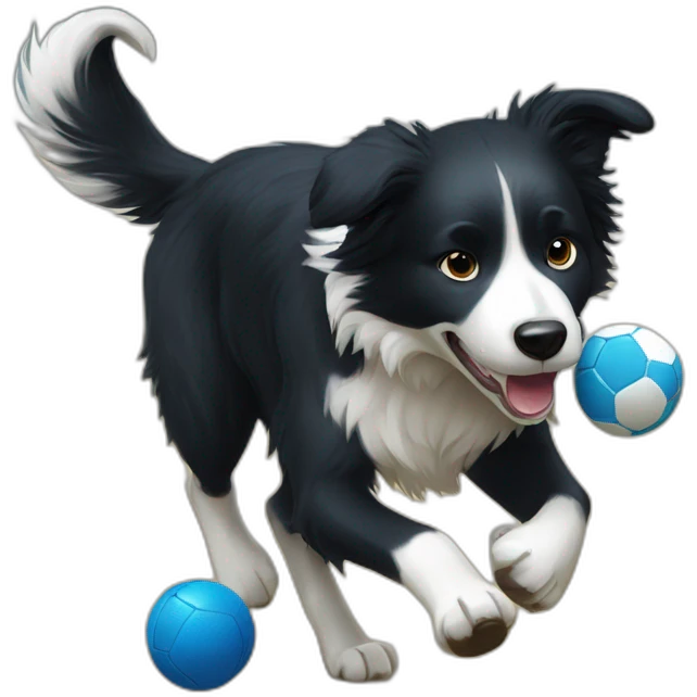 Border collie playing football with blue ball emoji