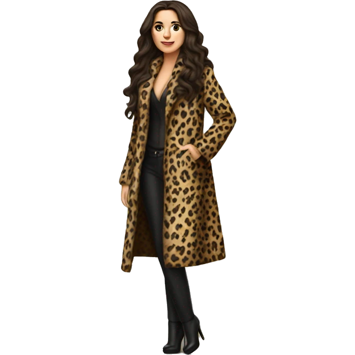 Beautiful realistic long brunette hair mob wife with leopard coat emoji
