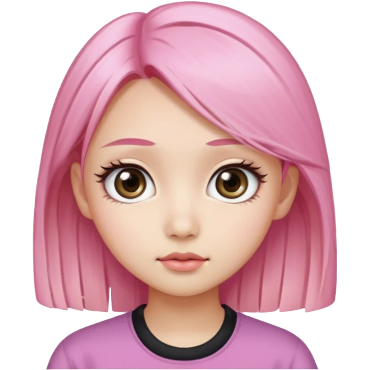 An Asian girl with pink-blonde hair, big eyes, thick eyebrows, and long eyelashes; only her head... emoji
