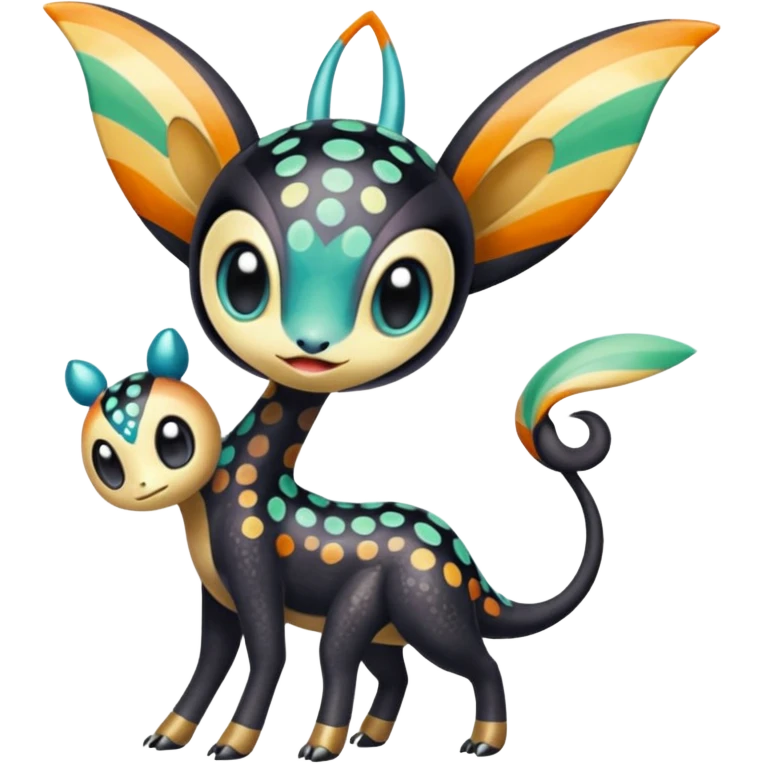 Colorful Exotic Striped Spotted Dotted dusted Glossy Shiny Meloetta-Vernid-Trico-Toothless-Kirby-Fakémon-creature-hybrid emoji
