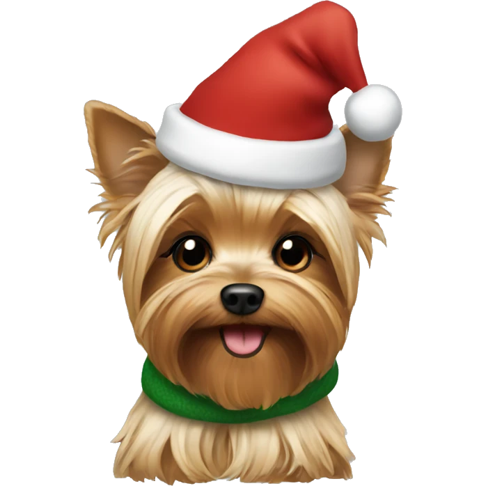 Yorkie wearing Santa hat and scarf emoji