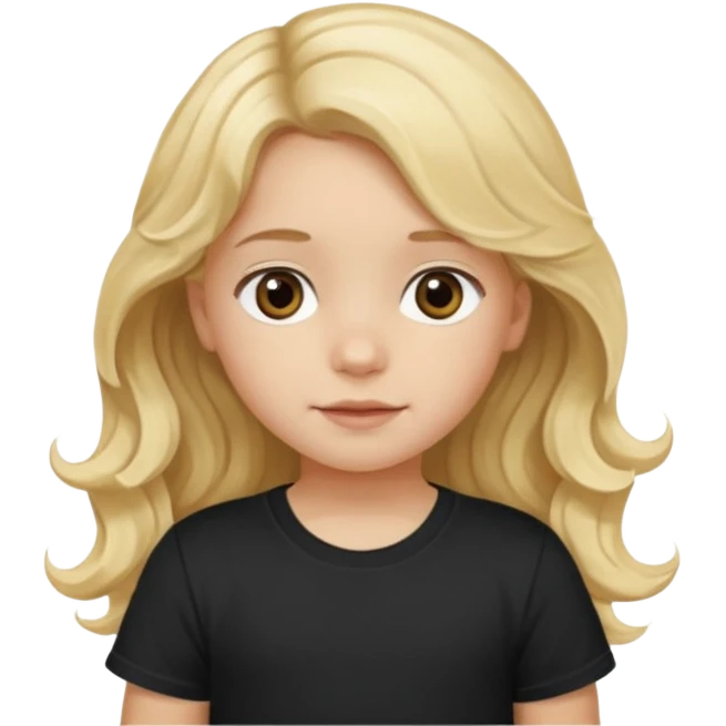 3yr old girl wavy long blond hair brown eyes black tshirt emoji
