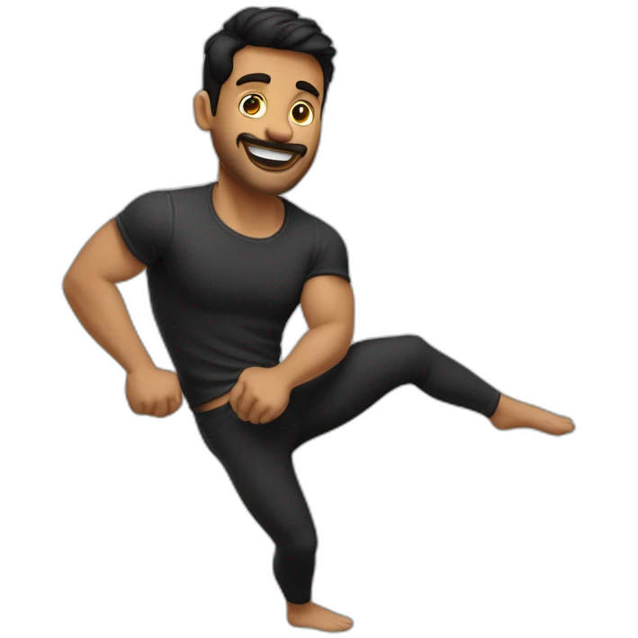 Hombre de tes morena y pelo de color negro haciendo flexiones de brazos emoji