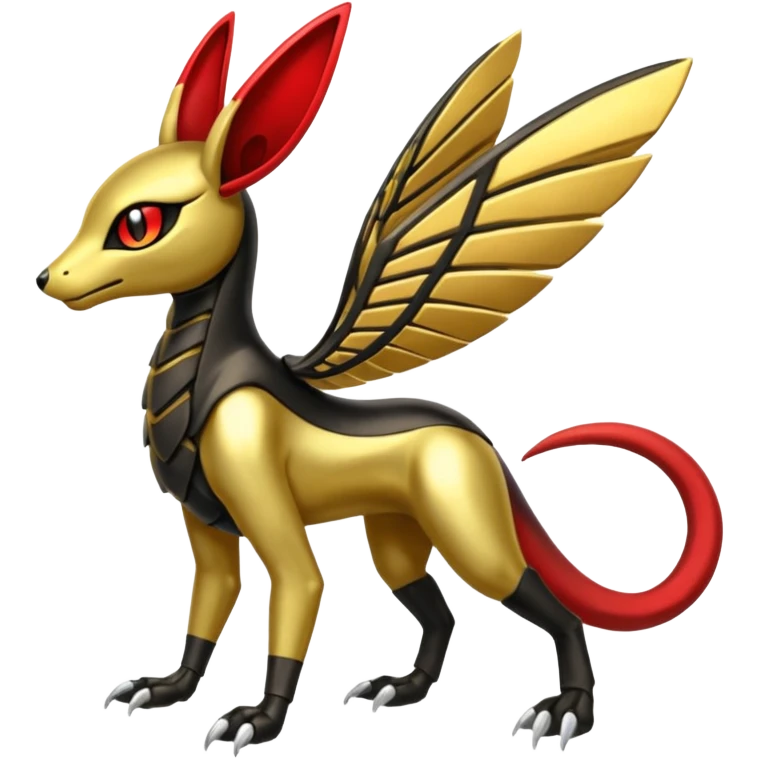 Shiny 4-legged Meloetta-Anubis-Salandit-Beedrill-fusion, full body emoji
