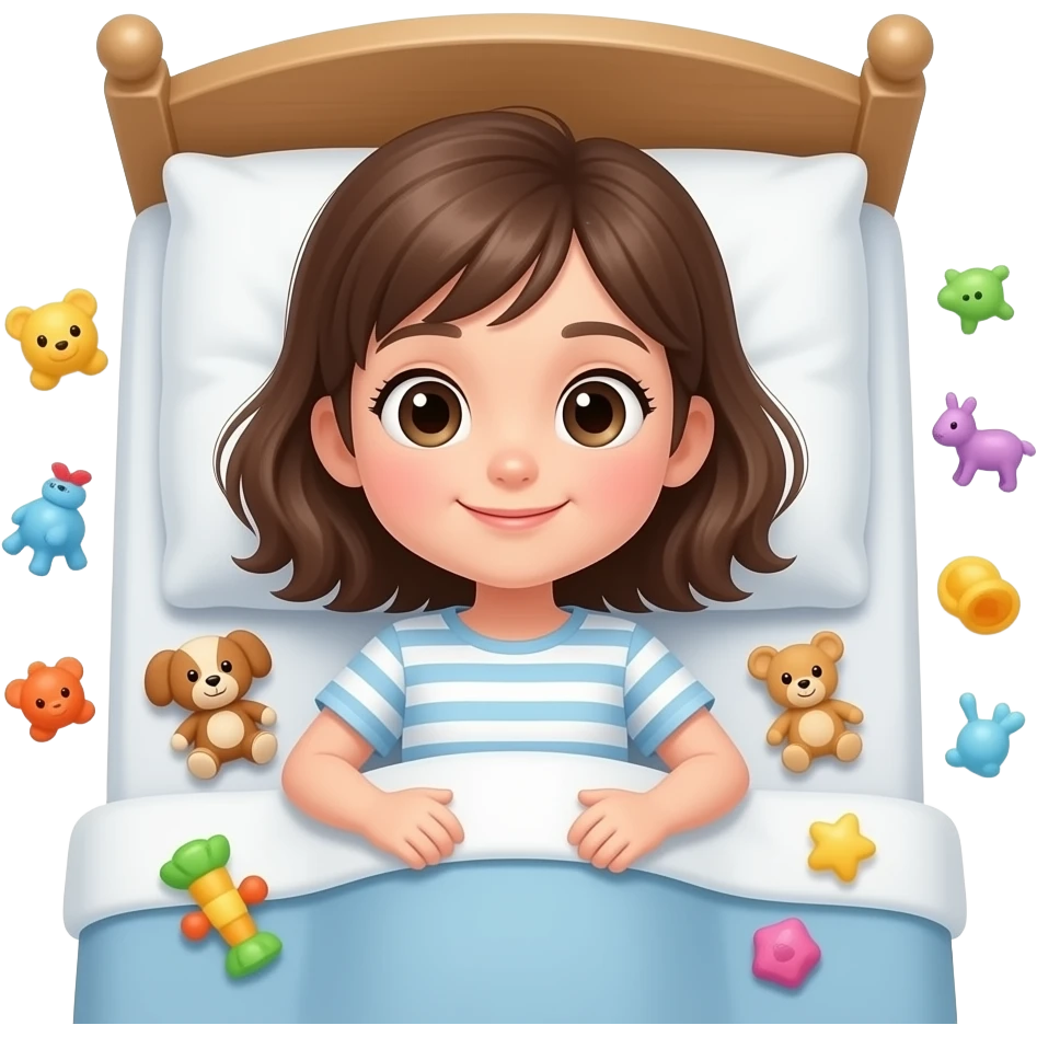 girl bed and toys white background emoji