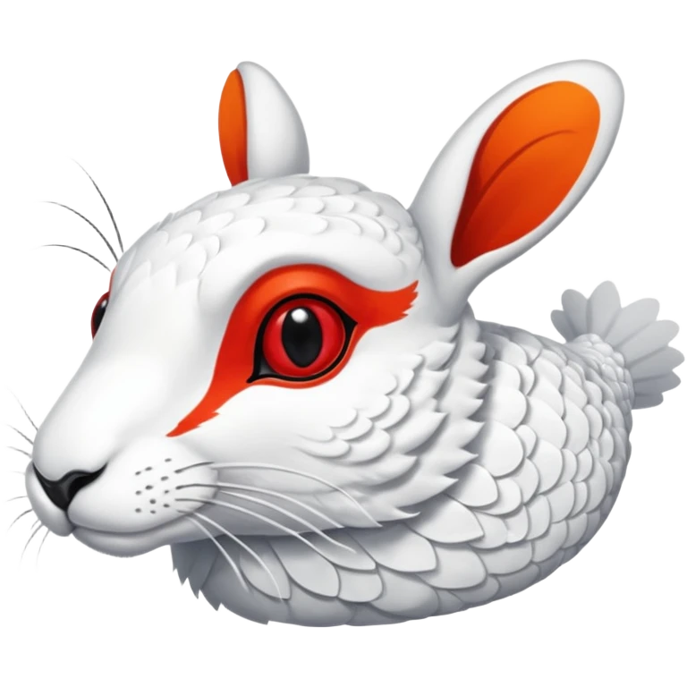 Rock Ptarmigan-Snowshoe-Hare-Koi-Fish-Animal-hybrid, full body, with red marking over eye emoji