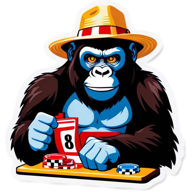 Gorilla playing slot machines with a straw hat emoji