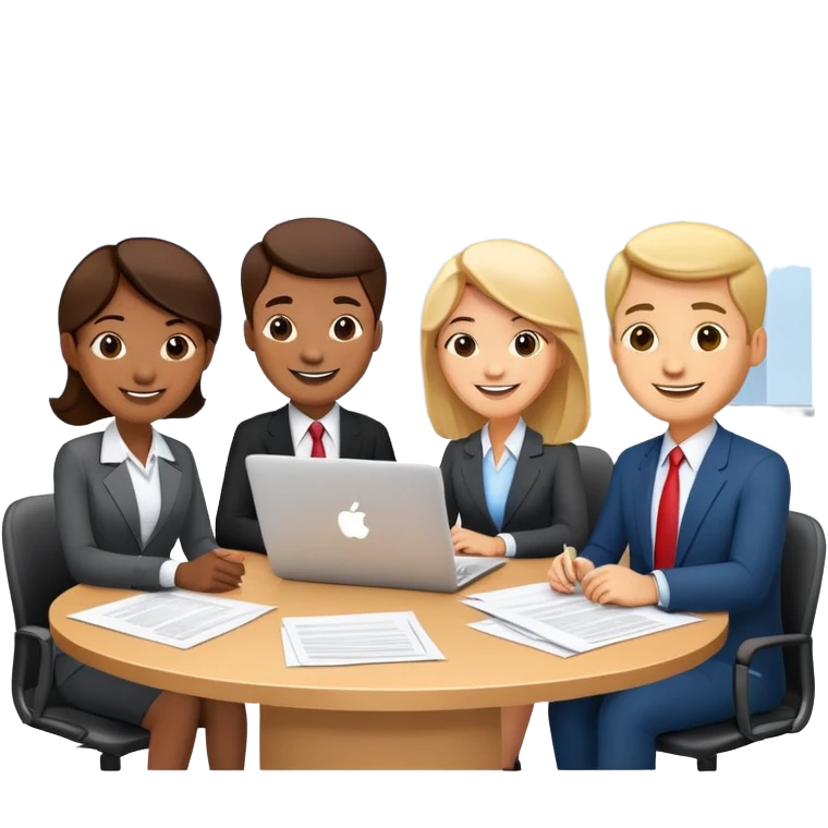 business executives sitting around a conference table with papers and laptops emoji