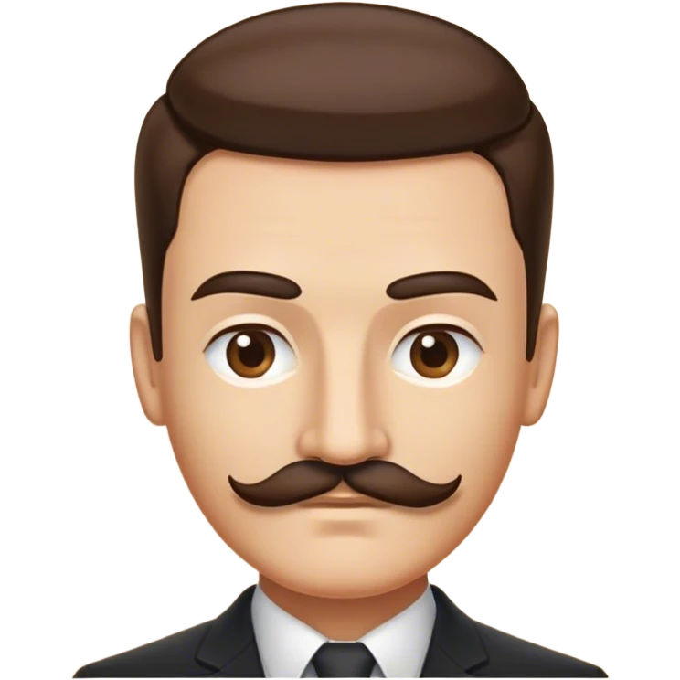 person with a square mustache just below the nose and a smooth haircut slicked back on one side and another on the other side too emoji