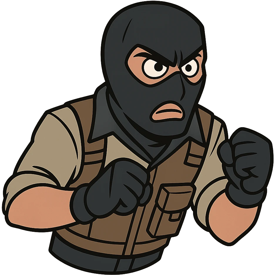 head of a Counter-Strike terrorist character, cartoon style, angular shapes, dynamic pose, neutral background emoji