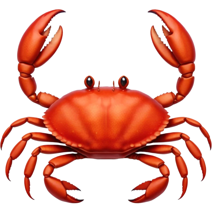 A high-resolution digital illustration of a crab, semi-realistic style. The crab is shown head on emoji