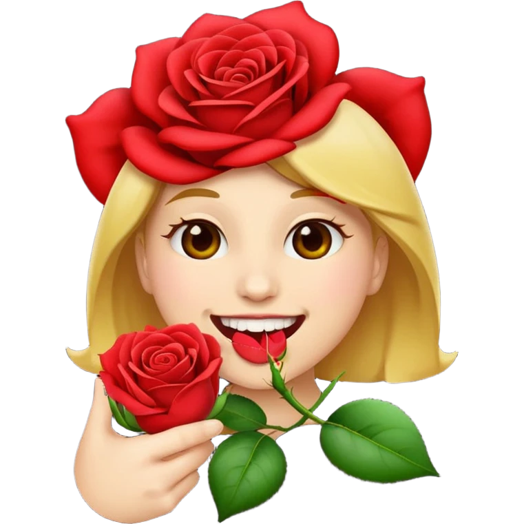 Normal emoji biting a rose flower  emoji