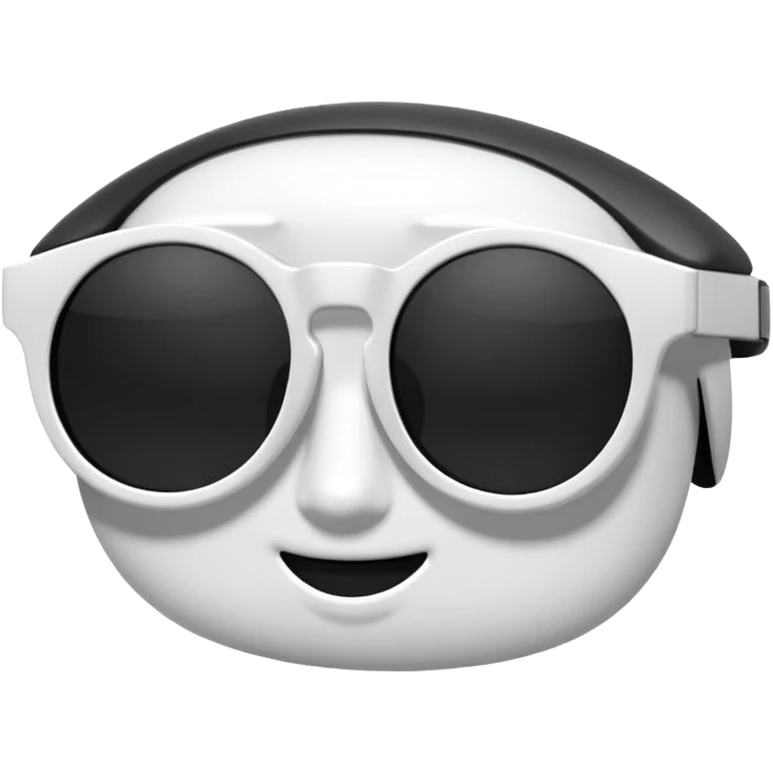 white frame sunglasses folded sideways, black lenses, visible lenses and a bit of the temple, emoji style emoji