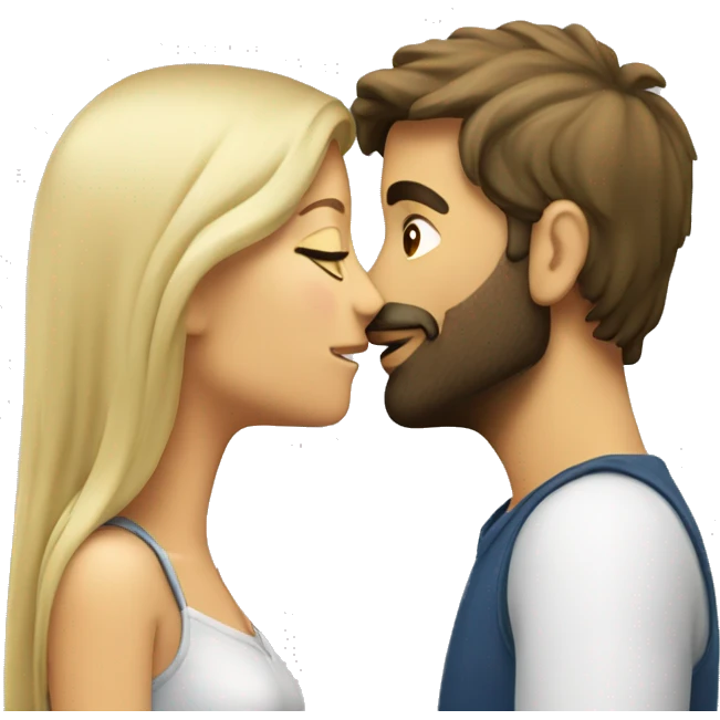 Brunette guy with beard kissing blond girl with long hair emoji