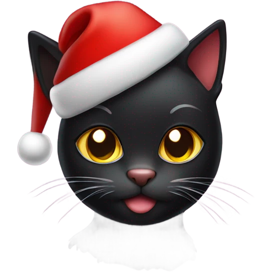 Sparkly black cat wearing a red Christmas hat emoji