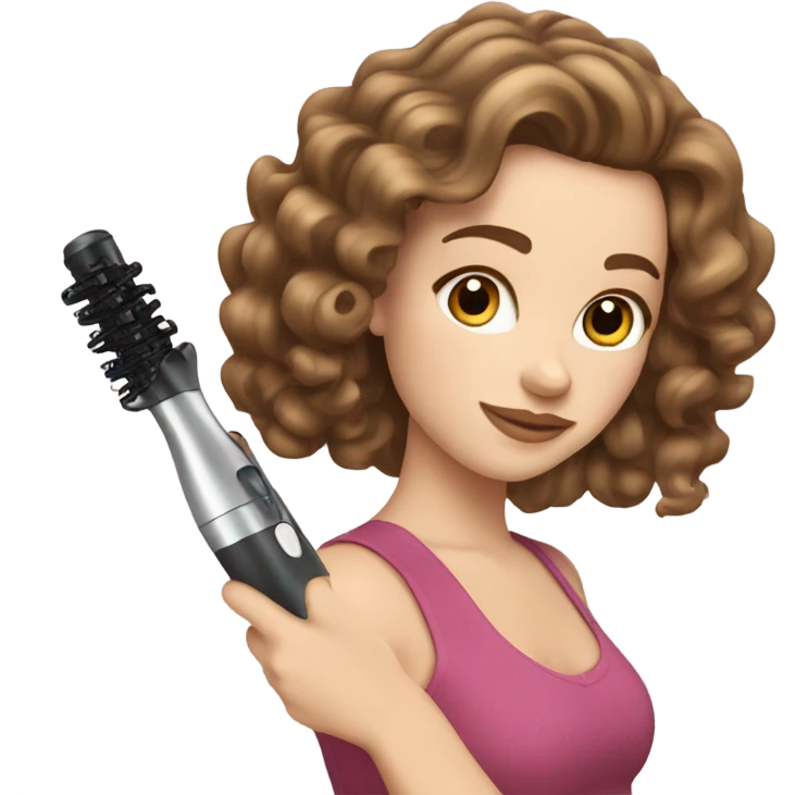 White Girl with brown hair curling hair with curling iron emoji