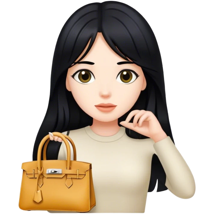 girl with long black hair holding birkin bag emoji