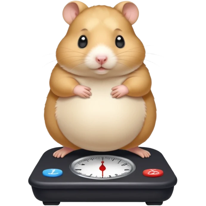 fat hamster pregnant belly stepping on a broken scale looking guilty emoji