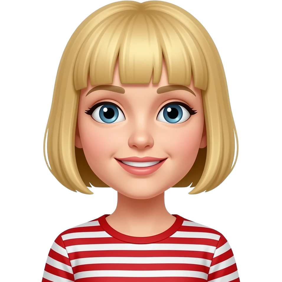 lady  with golden short hair bangs wear red stripe emoji