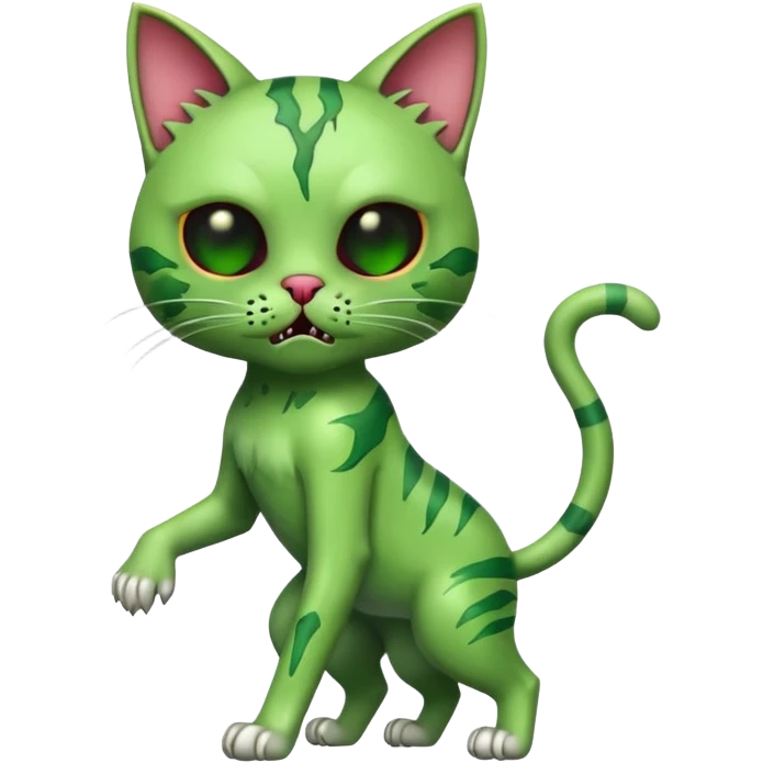 green zombie cat full body with action pose emoji