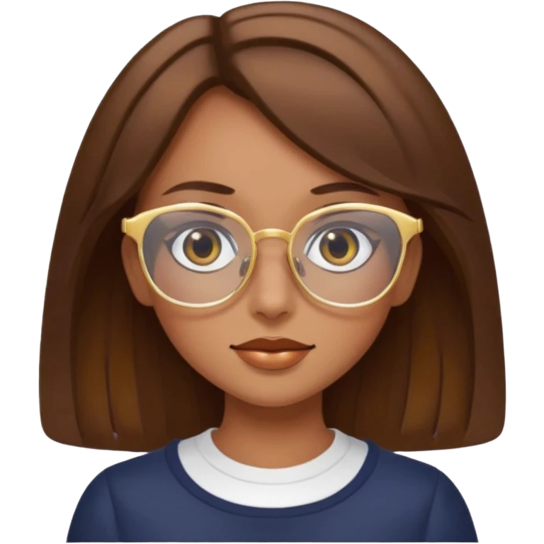 a girl with brown hair, slightly tanned skin and large square gold glasses emoji