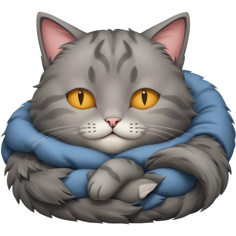 A fluffy grey cat is sleeping. emoji