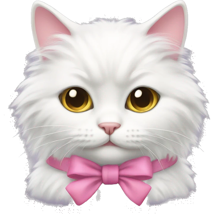 fluffy white cat with pink bow emoji