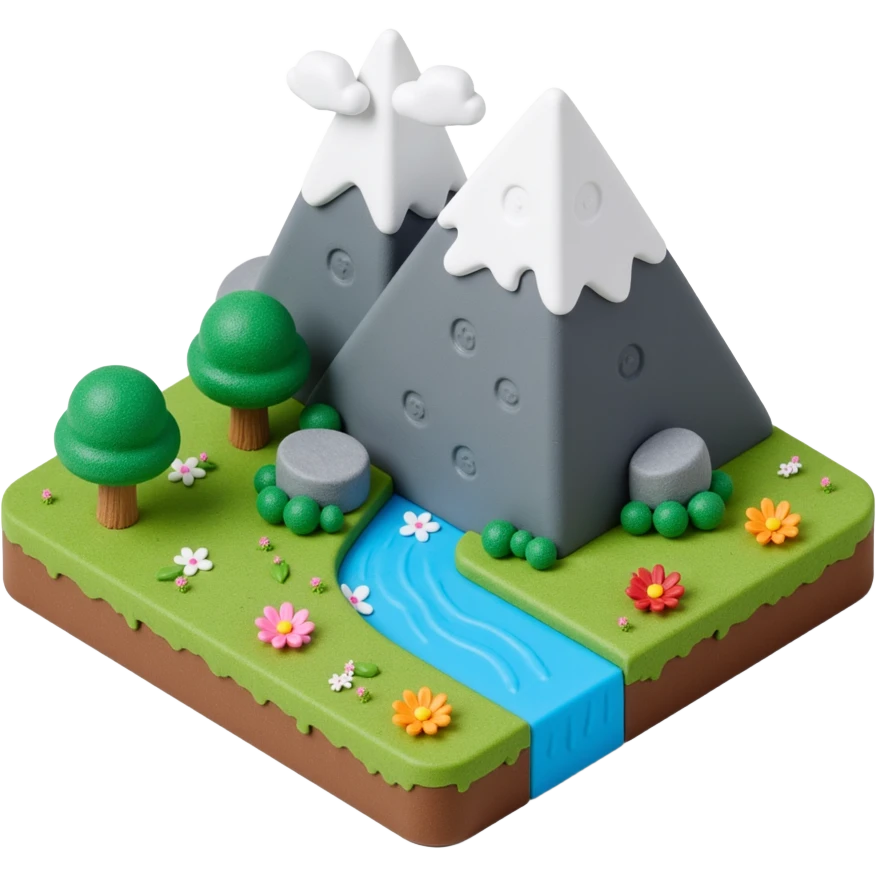mountains with river flowing and sub emoji