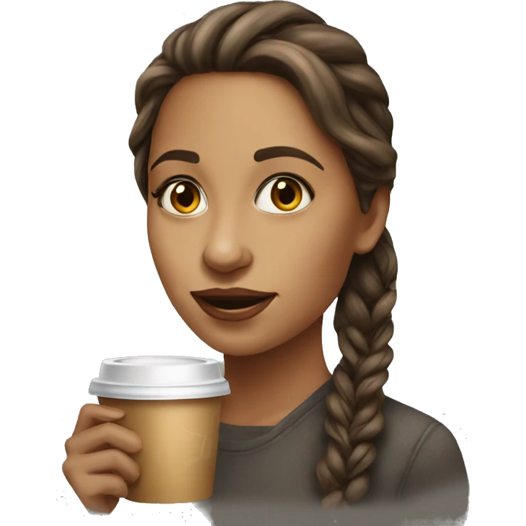 realistic portrait of girl with coffee emoji