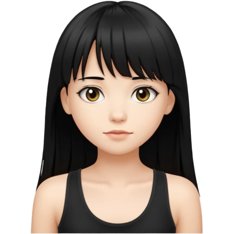 a pretty bratz fair girl with long black straight hair, wearing a black tank top emoji