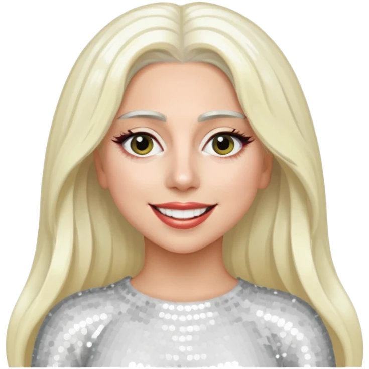 Lady Gaga with long platinum blonde hair, white sequin outfit emoji