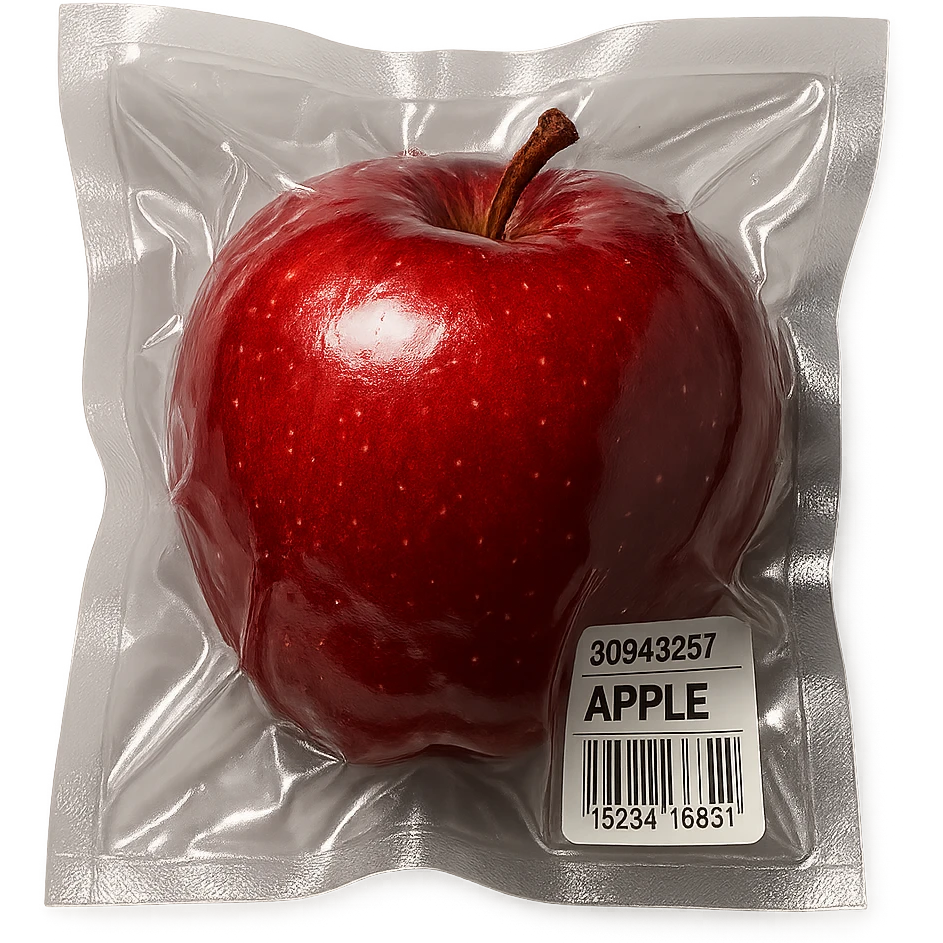 shiny apple in vacuum-sealed style emoji