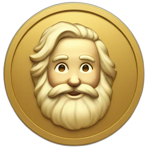 A golden round coin with a matte black color on the sides, in the center of this coin is the head of Santa Claus emoji